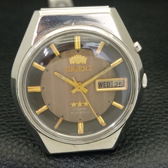 Vintage 1987 Orient Automatic Mens Silver Watch W/daydate & Gold accents - Picture 4 of 10